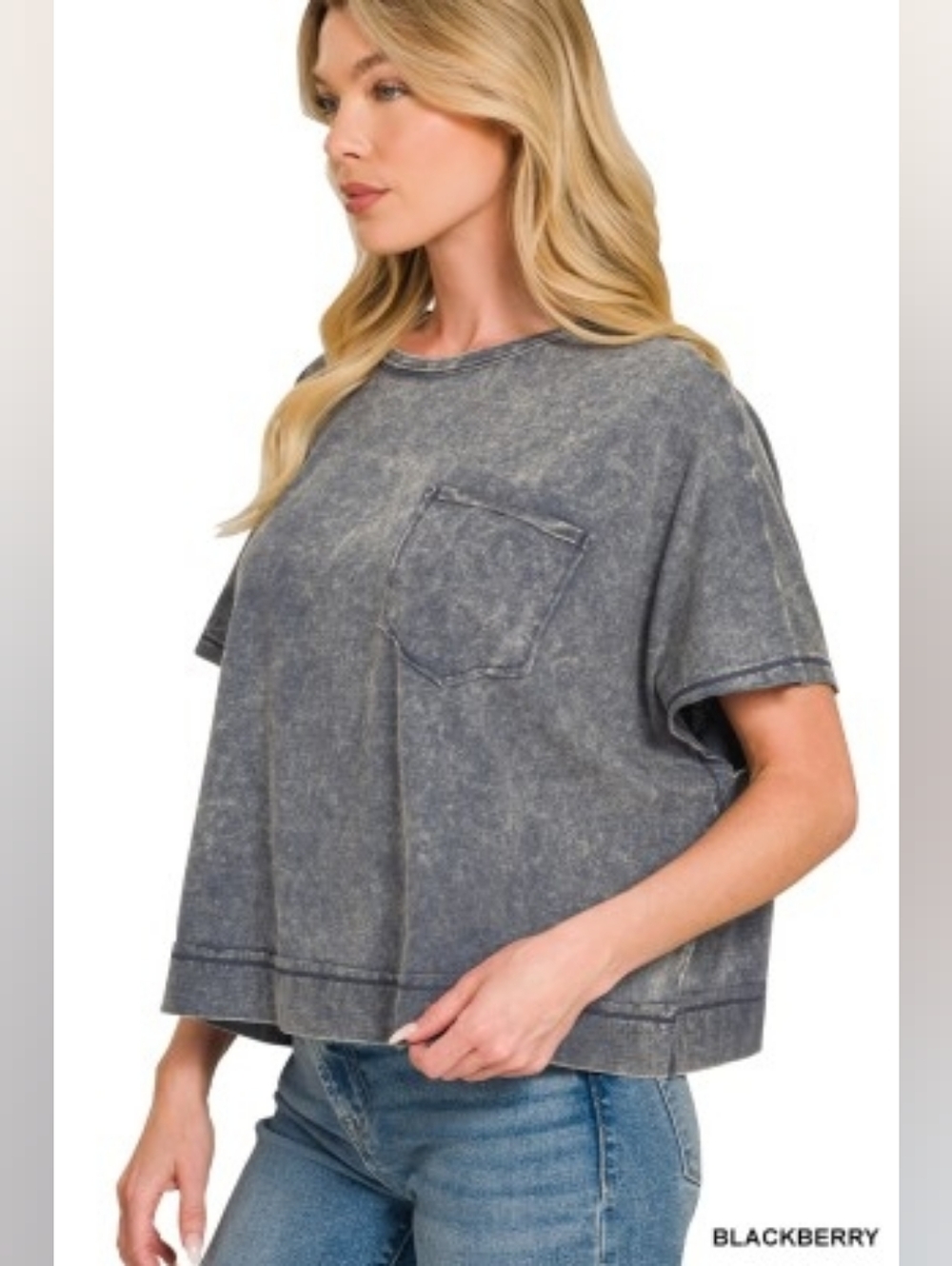 Zenana Acid Washed Round Neck Short Sleeve Oversized T-Shirt-Womens - Picture 2 of 6